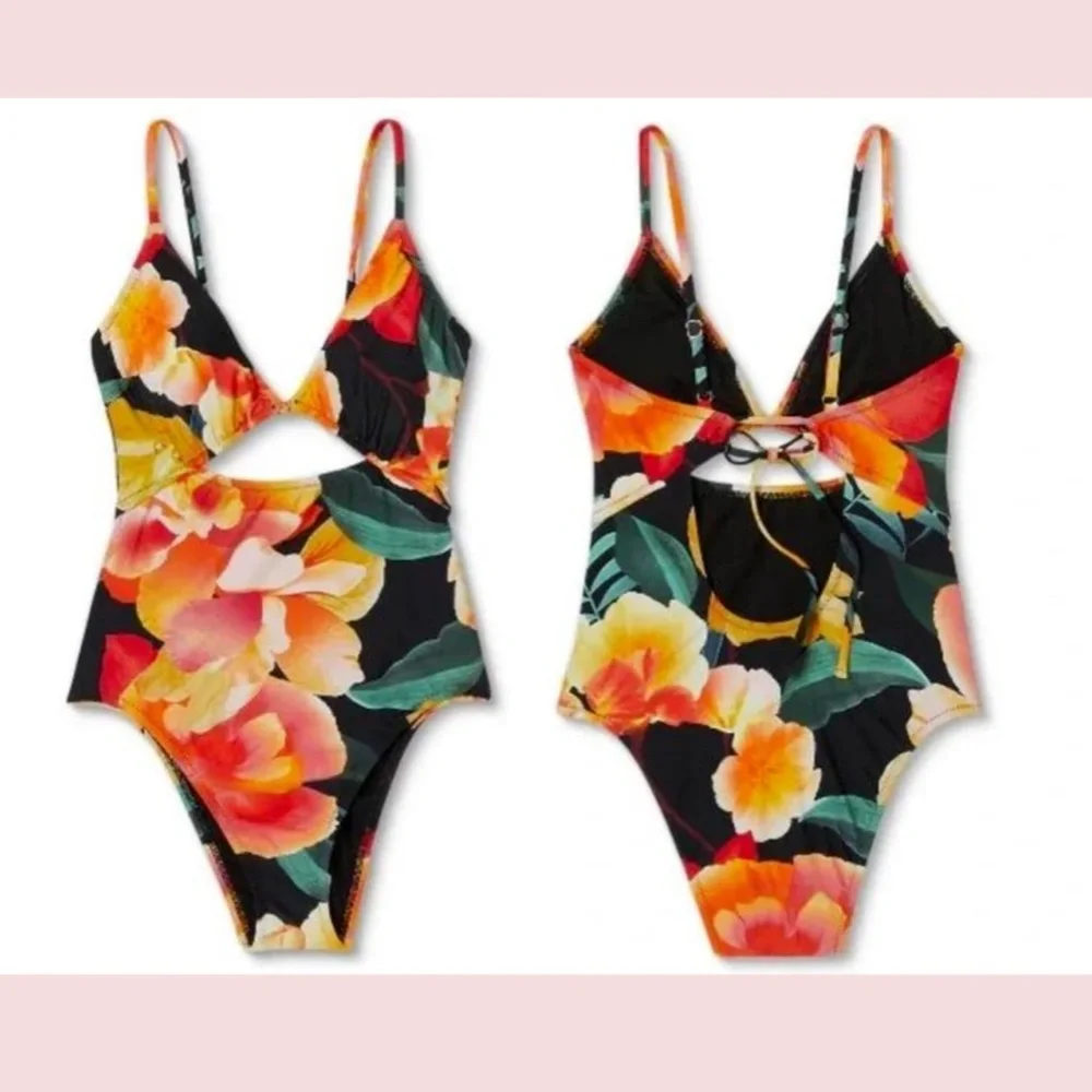 NEW $36 Shade & Shore [ Large ] Front Key hole One Piece Swimsuit Floral‎